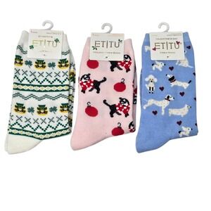 ETITU Crew Socks 3 Pairs St Patricks Holiday Valentine Day Dog Pattern Size 9 11